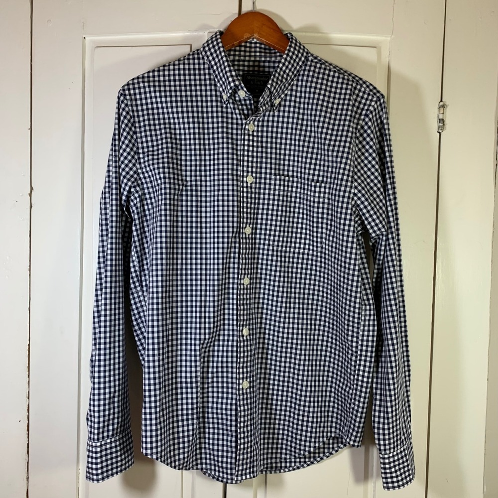 Abercrombie & Fitch Mens Navy Gingham Button Down Shirt‎ Size M Business Casual